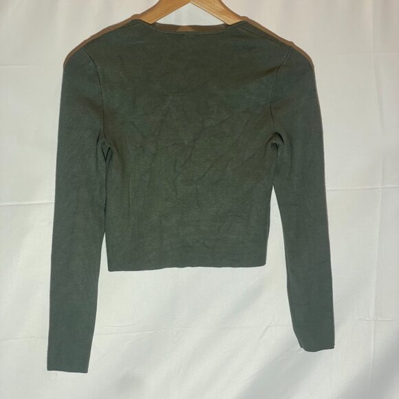 Abercrombie & Fitch Sweetheart Slim Semi Cropped Sweater Distressed Green Small - Picture 2 of 5